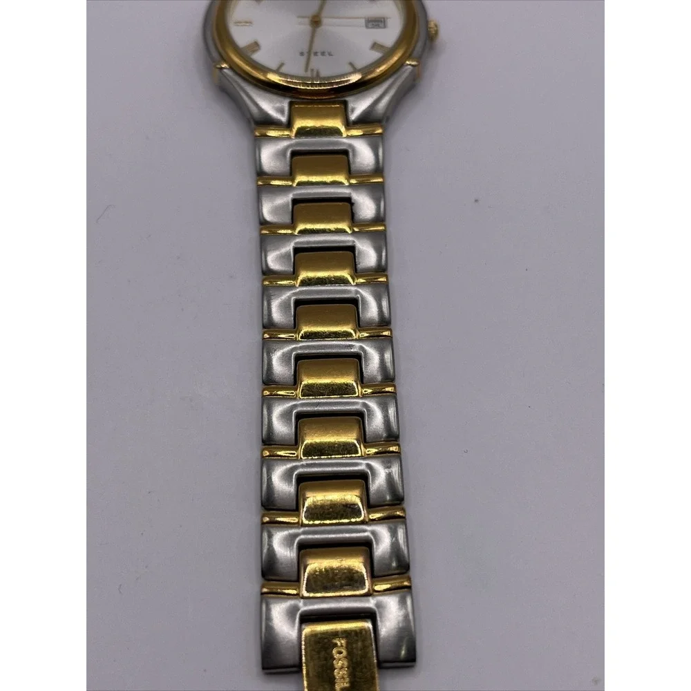 Fossil Steel Men's Watch  FS-2700 Stainless‎ Two Tone Band- New Battery